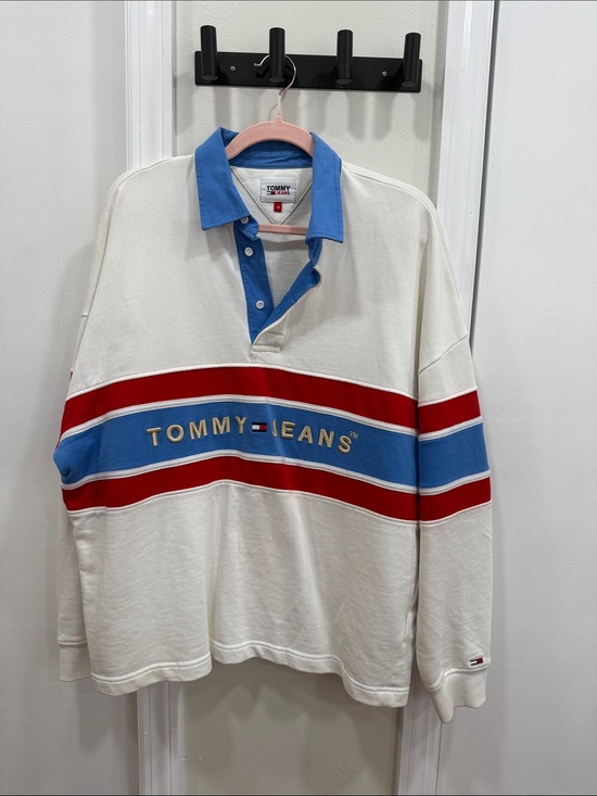 Tommy Hilfiger Other - Tommy Hilfiger Cream Rugby Polo with Blue Collar and Red & Blue Chest Stripes
